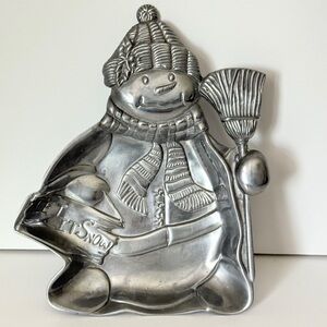 LENOX Yuletide SNOWMAN Chip & Dip Snack Candy Metal Serving Tray Christmas